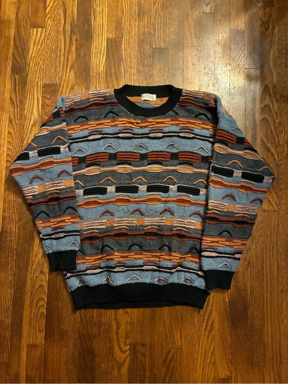 AREA Blue and Rust Striped Textured Knit Cardigan Sweater - Men